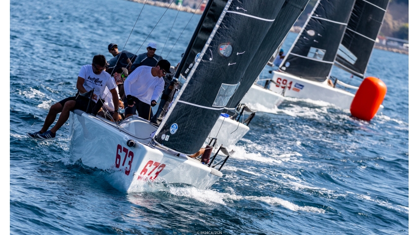 Peter Karrie's Nefeli GER673 with Alessandro Franci, Niccolo Bianchi, Saverio Cigliano, Carlo Zermini took an early lead in Portoroz at the 2020 Melges 24 European Sailing Series 3rd regatta on Day One 