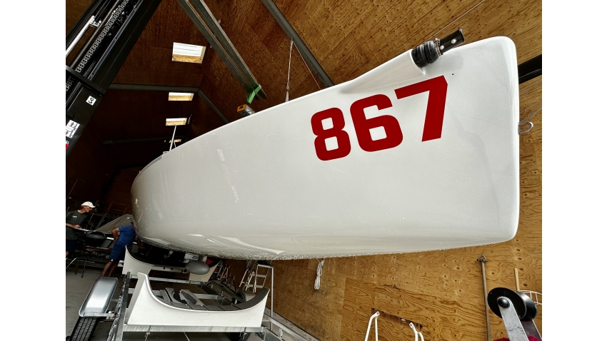 A brand new Melges 24 #867 going through the inspection for the Melges 24 Worlds 2023