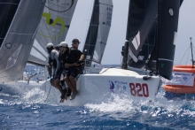 Bora Gulari on the helm of New England Ropes USA820 with Kyle Navin, Norman Berge and Ian Liberty and Michael Menninger onboard, lead after first day in Fort Lauderdale at the Melges 24 World Championship 2022