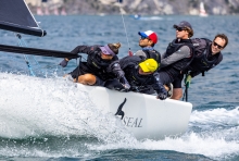 Richard Thompson's Black Seal GBR822 steered by Stefano Cherin finished as second the Melges 24 European Sailing Series 2022 event 4 in Riva del Garda, Italy.