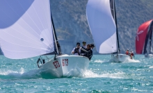 Nefeli GER673 of Peter Karrie with Niccolo Bianchi calling the tactics, is trailing the current leader being four points behind on Day 1 of the Melges 24 European Sailing Series 2022 event 4 in Riva del Garda, Italy.