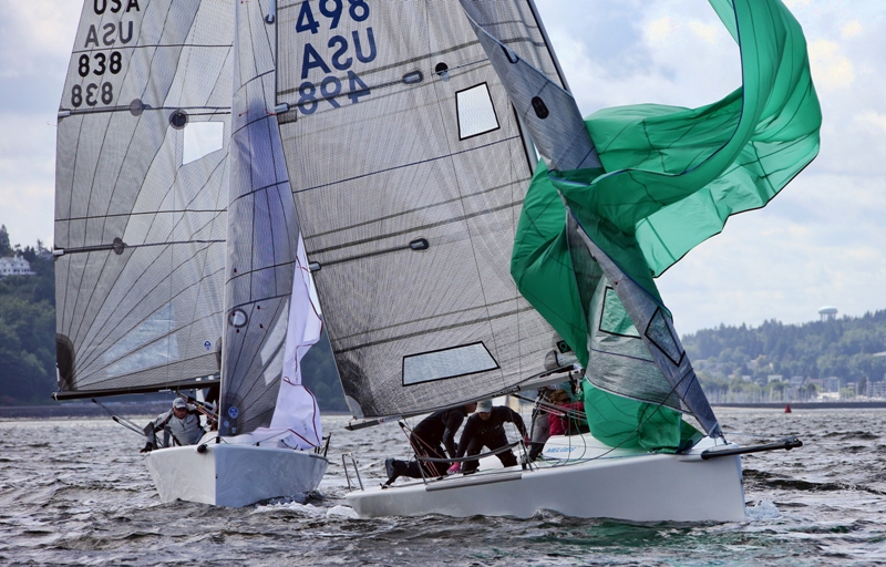 Top-two teams Mikey and Good Enough battling at the leeward mark - Melges 24