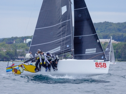 Travis Weisleder with tactician Mike Buckley, George Peet, Chewy Sanchez and John Bowden on Lucky Dog / Gill Race Team USA858 at the 2019 Melges 24 North American Championship 