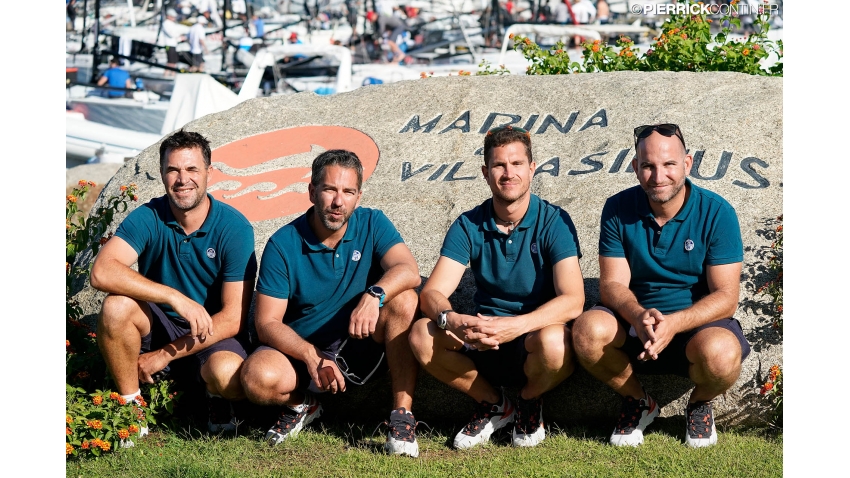 Seven-Five-Nine HUN759 team - Akos Csolto, Balazs Tomai, Botond Weores, Mihaly Kasa - at the 2019 Melges 24 World Championship in Villasimius, Italy