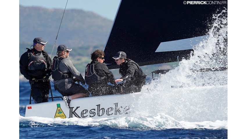 Team Kesbeke NED827 of Eelco Blok with Ronald Veraar, Pim Mommersteeg and Joost Brouwer at the 2019 Melges 24 Worlds 2019 in Villasimius, Sardinia, Italy