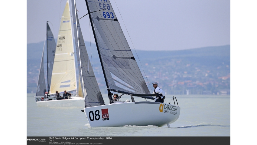 Matteo Balestrero on his Giogi ITA693 at the 2014 Melges 24 European Championship in Balatonfüred, Hungary