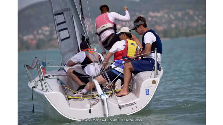 Ian Ainslie on his Strange Brew HUN392 - 2015 Melges 24 European Sailing Series in Balatonfüred, Hungary