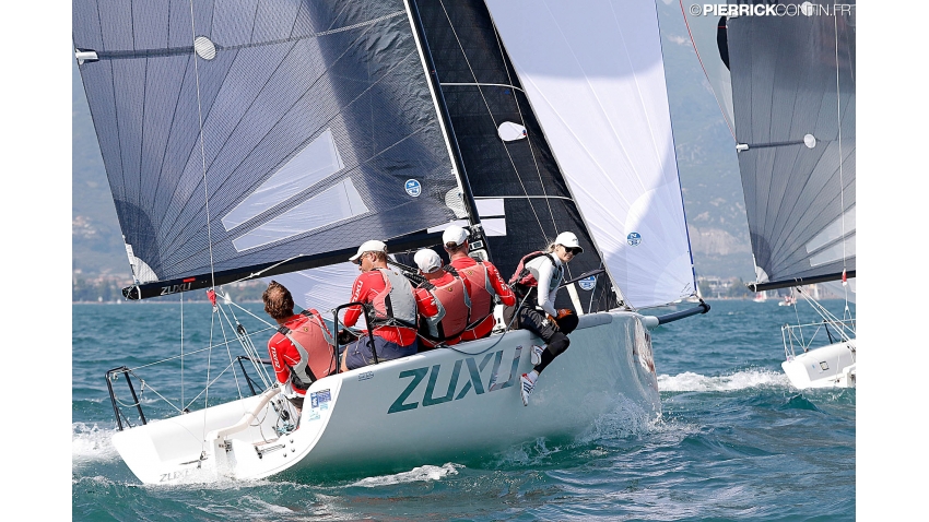 ZUXU EST791 of Peter Saraskin with Lorenzo Bodini, Paavo Pettai, Kalev Tanner and Triin Sarapuu - 2018 Melges 24 European Championship in Riva del Garda, Italy