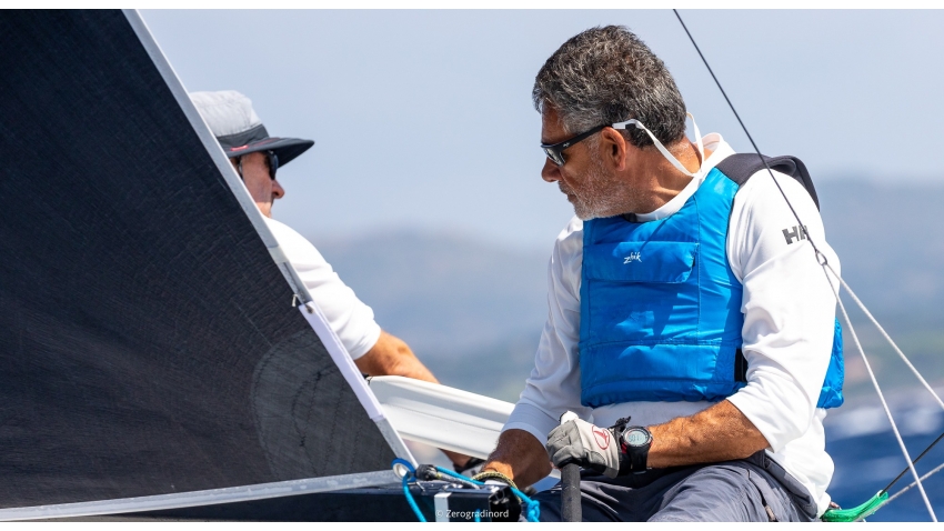 Michael Goldfarb on his War Canoe USA841 at the 2019 Melges 24 Worlds in Villasimius, Sardinia, Italy