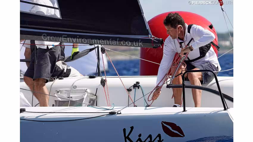 David Pinner of Kiss GBR828 at the 2019 Melges 24 World Championship in Villasimius, Sardinia, Italy