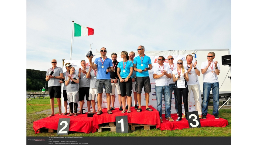 2011 Melges 24 Europeans in Aarhus, Denmark - Corinthian podium - Lenny EST790, Storm Capital Sail Racing NOR751 and Rock City EST761