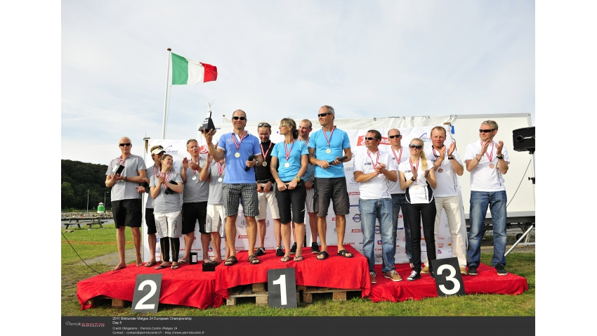 2011 Böklunder Melges 24 Europeans in Aarhus, Denmark - Corinthian podium - Lenny EST790 of Tõnu Tõniste, Storm Capital Sail Racing NOR751 of Peder Jahre and Rock City EST761 of Tiit Vihul