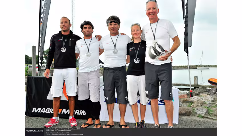 Riccardo Simoneschi's team of Audi Ultra ITA -  Enrico Fonda, Vittorio Rosso, Federico Buscaglia, Lucia Giorgetti - 3rd at the 2013 Magic Marine Melges 24 European Championship in Medemblik, the Netherlands