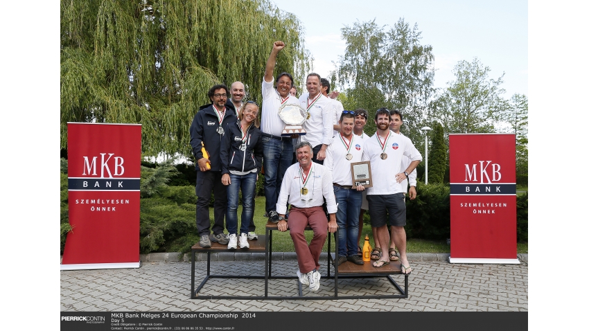 2014 Melges 24 European Championship overall podium - Blu Moon SUI825, Giogi ITA693, Strange Brew HUN392