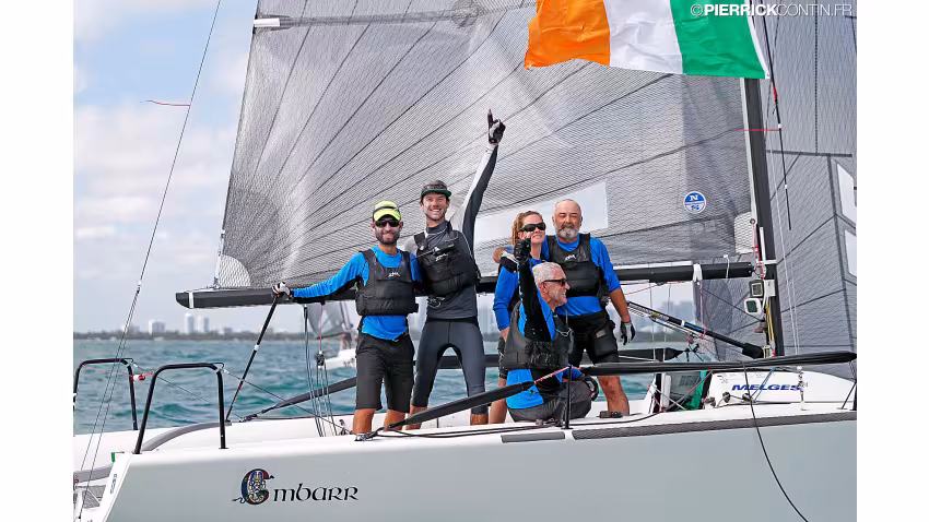 Embarr IRL829 of Conor Clarke with Stuart McNay (USA), Dave Hughes (USA), Maurice O'Connell, Aoife English, coach Morgan Reeser - 2016 Melges 24 World Champion in Miami
