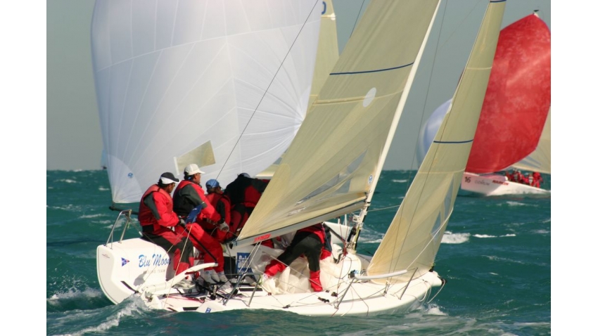 Blu Moon SUI521 of Franco Rossini with Flavio Favini helming at the 2005 Corum Melges 24 World Championship in Key Largo, Florida, USA