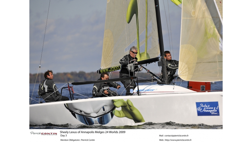 Gabrio Zandona helming for Giovanni Maspero on ITA-777 Joe Fly at the 2009 Sheehy Lexus of Annapolis Melges 24 World Championship 