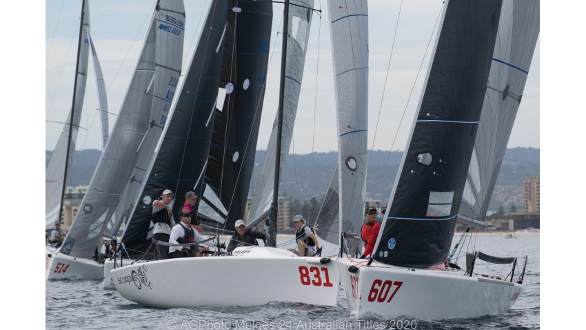 Sandy Higgins' Scorpius and Robin Deussen's Red Mist are neck-and-neck going into the final day of racing - 2020 Melges 24 Australian Titles