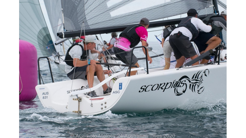Sandy Higgins' Scorpius sailing in the light conditions - 2020 Melges 24 Australian Nationals