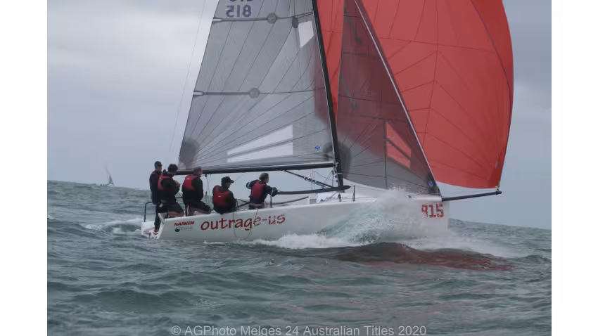 Silas Nolan and the team on Outrage-Us had a few good sends - 2020 Melges 24 Australian Nationals