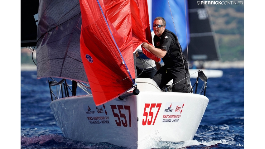 Imagine GBR557 of David Rowen with Jamie Lea in tactics, Jim Schwerdt and Fred Kemp in crew - 2019 Melges 24 Worlds, Villasimius, Sardinia, Italy