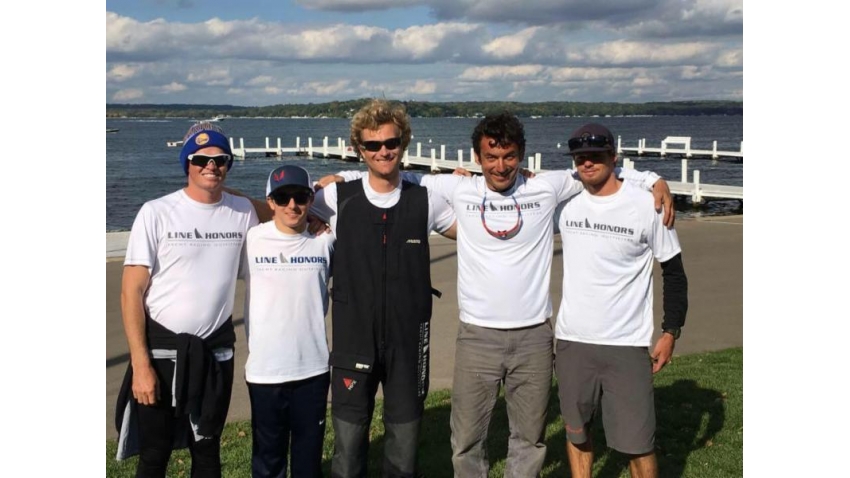 Bora Gulari's team West Marine Rigging, from left Jeremy Wilmot, Kyle Navin, Thomas Barrows, Bora Gulari, Norman Berge - the winner of the 2016 Line Honors US Melges 24 Championship at Lake Geneva, Wisconsin