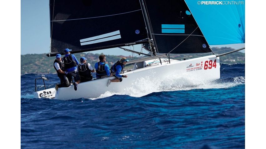 Gill Race Team GBR694 of Miles Quinton with Geoff Carveth at the helm and Calum Healey, Hannah Peters and Oliver Wells in crew - 2019 Melges 24 World Championship - Villasimius, Sardinia, Italy