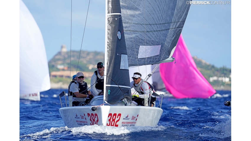 Cinghi Aile SUI382 of Michael Good with Nino Castellan, Katharina Hanhart, Michael Neracher and Regina Tzeschlock at the 2019 Melges 24 Worlds in Villasimius, Sardinia, Italy