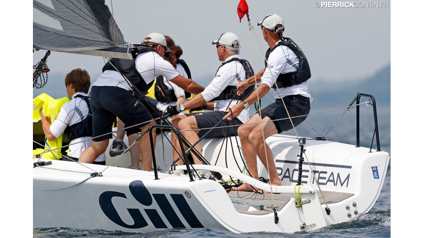 Gill Race Team GBR694 of Miles Quinton with Geoff Carveth at the helm and Nigel Young, Catherine Alton and William Goldsmith - 2015 Melges 24 World Championship, Middelfart, Denmark