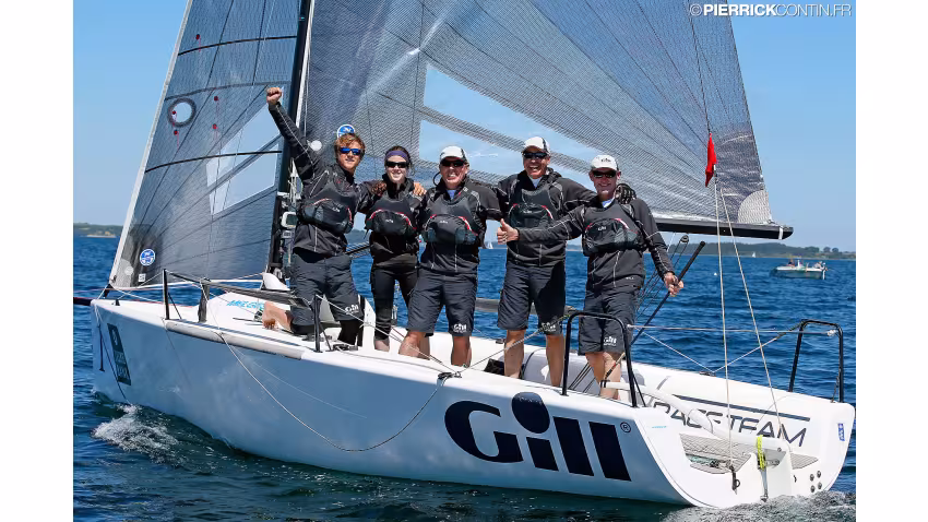 Gill Race Team GBR694 of Miles Quinton with Geoff Carveth at the helm and Nigel Young, Catherine Alton and William Goldsmith - 2015 Melges 24 World Championship, Middelfart, Denmark