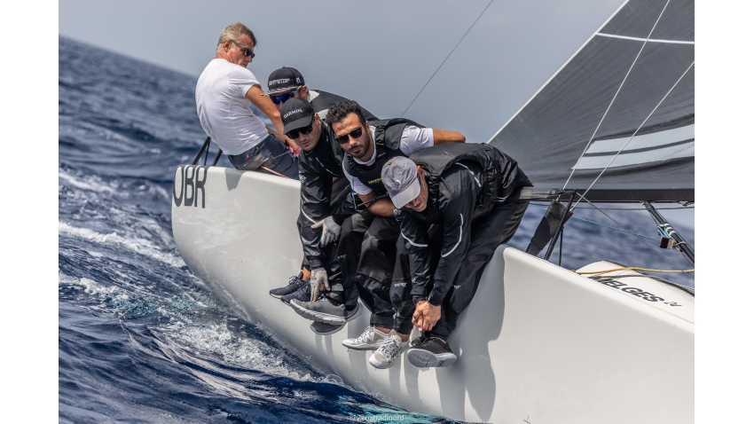 Paolo Brescia and his Melgina ITA693 with Jas Farneti, Giovanni Meloni, Simon Sivitz Kosuta and Ariberto Strobino at the 2019 Melges 24 Pre-Worlds in Villasimius, Sardinia, Italy