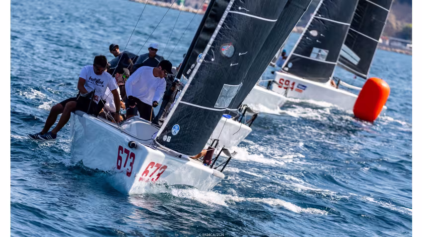 Peter Karrie's Nefeli GER673 with Alessandro Franci, Niccolo Bianchi, Saverio Cigliano, Carlo Zermini took an early lead in Portoroz at the 2020 Melges 24 European Sailing Series 3rd regatta on Day One 