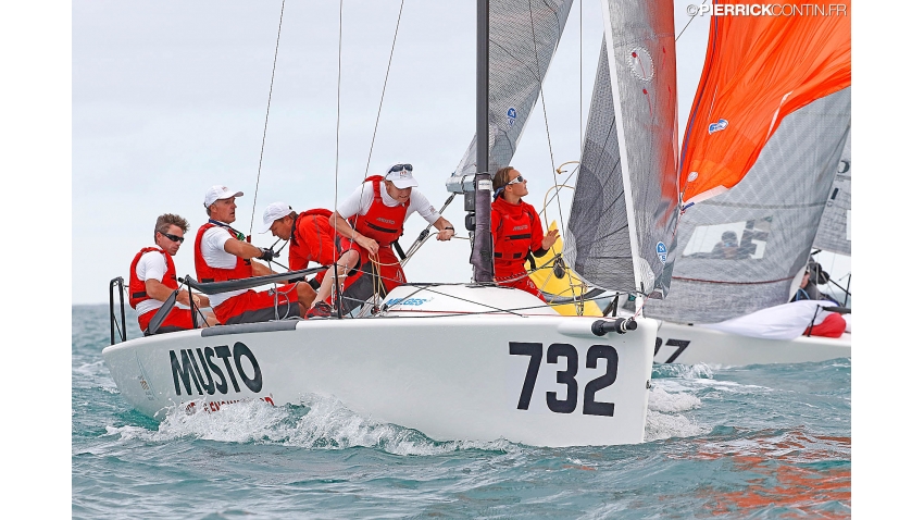 Team RRH NOR732 with Peder Jahre at the helm and Jan Boro, Jan Fredrik Dyvi, Stian Ness Rørvik, Malin Rørvik-Sundelin - 2016 Melges 24 World Championship in Miami