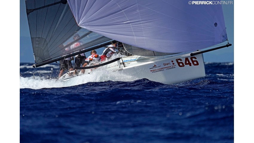 Yes Sir No Sir EST646 of Tõnis Haavel with Raul Grigorjev, Tanel Tamm, Tobias Reiter and Anu Reiman - 2019 Melges 24 World Championship, Villasimius, Sardinia, Italy