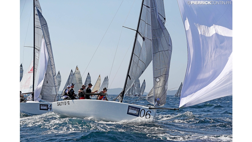 SALTY DOG DEN779 of Peter Warrer with Mathias Lehem Sletten, Soren Kristensen, Andre Ostergard, and Mathias Borreskov at the 2016 Melges 24 Europeans, Hyeres, FRA