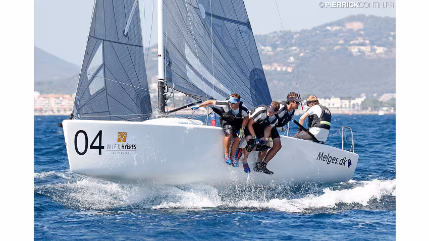 Melges.dk DEN612 of Kris Houmann with Rasmus Damsgaard, Rasmus Melsen and Soren Braad Steen at the 2016 Melges 24 Europeans, Hyeres, FRA