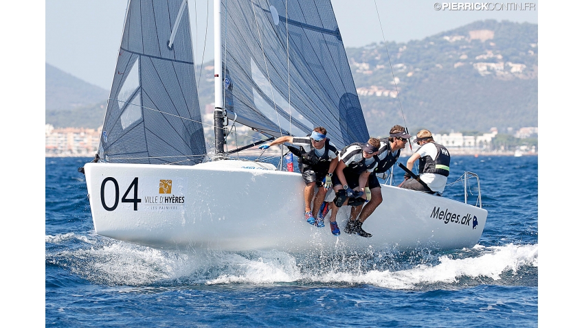 Melges.dk DEN612 of Kris Houmann with Rasmus Damsgaard, Rasmus Melsen and Soren Braad Steen at the 2016 Melges 24 Europeans, Hyeres, FRA