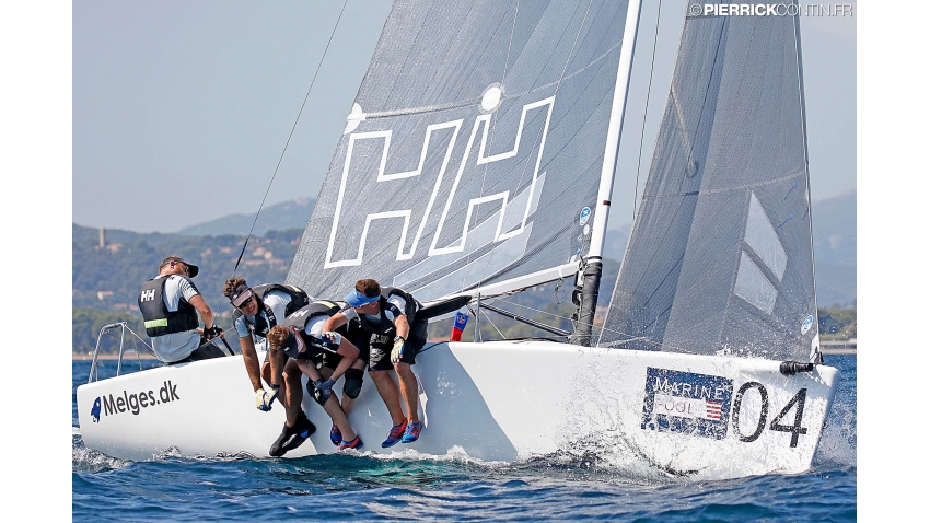 Melges.dk DEN612 of Kris Houmann with Rasmus Damsgaard, Rasmus Melsen and Soren Braad Steen at the 2016 Melges 24 Europeans, Hyeres, FRA