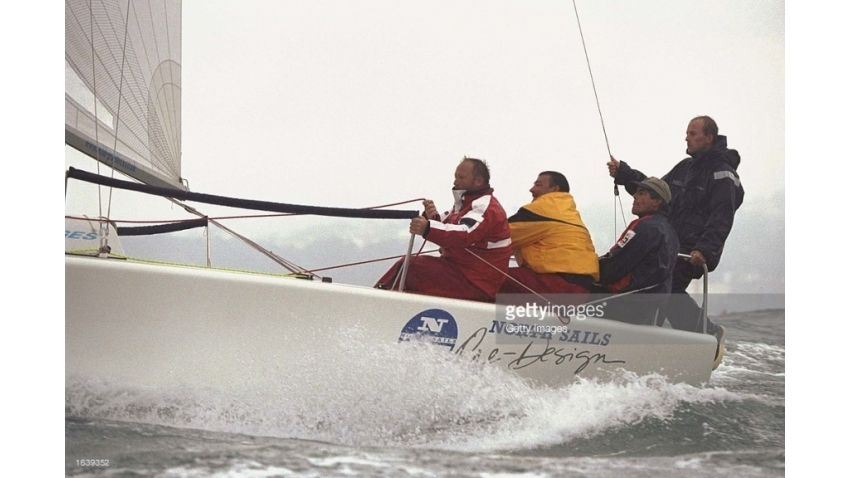 Simon Russell and Simon Fry, both of Great Britain, with skipper Vince Brun of America and tactician Ian Walker of Great Britain on board North Sails One Design during the inaugural Melges 24 Worlds 2018 hosted by the Royal Torbay Yacht Club, Torquay