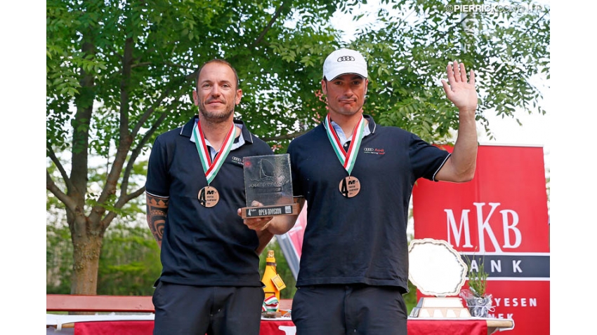 AudiTron ITA840 of Riccardo Simoneschi with Enrico Fonda, Manuel Modena, Federico Buscaglia and Lucia Giorgetti - 4th place at the 2014 Melges 24 European Championship - Balatonfüred, Hungary; Federico and Manuel with the prize