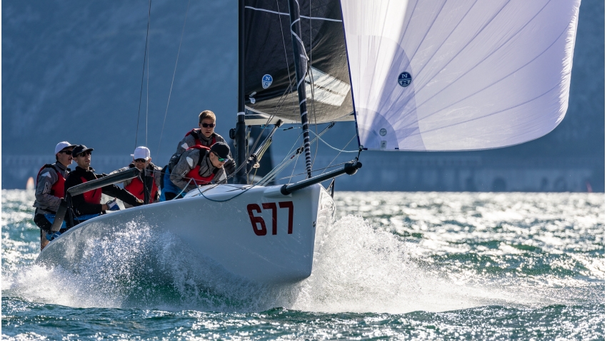 White Room GER 677 of Michael Tarabochia with Luis Tarabochia at the helm - Melges 24 European Sailing Series 2021 - Event 1 - Malcesine, Italy 