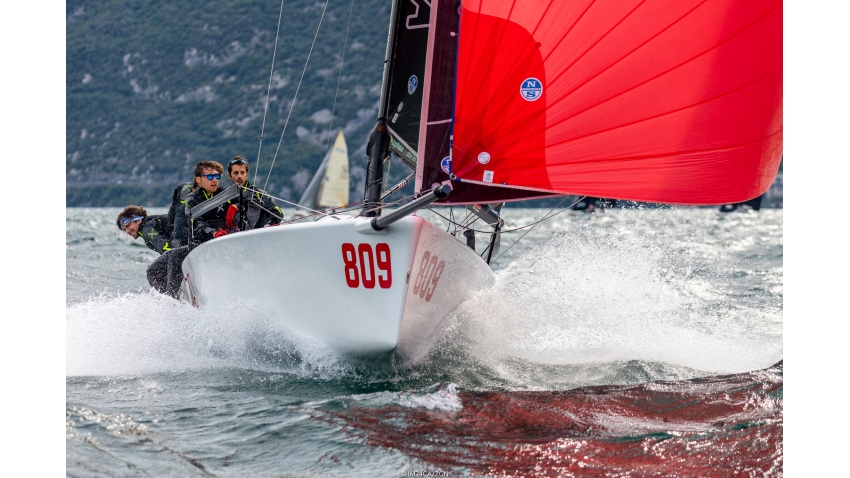 Arkanoe by Montura ITA809 of Sergio Caramel with Filippo ORVIETO, Federico GOMIERO, Michele MEOTTO, Michele BONETTI - Melges 24 European Sailing Series 2021 - Event 1 - Malcesine, ItalyArkanoe by Montura ITA809 of Sergio Caramel - Melges 24 European Sailing Series 2021 - Event 1 - Malcesine, Italy