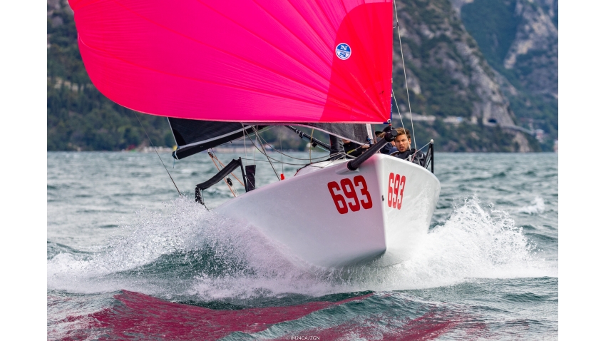 Melgina ITA693 of Paolo Brescia, Matteo CAPURRO, Matteo PUPPO, Jas FARNETI, Nicolas STARC  - Melges 24 European Sailing Series 2021 - Event 1 - Malcesine, Italy 