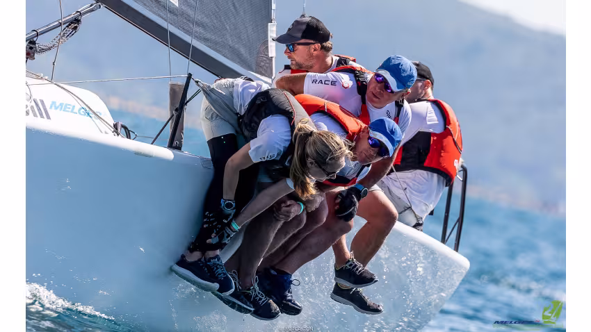 Miles Quinton's Gill Race Team GBR694 with James Peters helming moves up to the provisional podium after Day Four at the Melges 24 European Championship 2021 in Portoroz, Slovenia