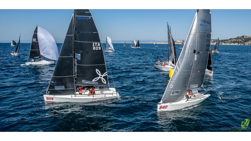 Whosah DEN840 of Marc Wain Pedersen took a bullet in Corinthian division on Day Two in Portoroz at the Melges 24 European Championship 2021.