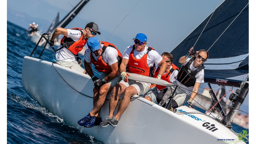 Gill Race Team GBR694 of Miles Quinton with James Peters helming on Day Three in Portoroz at the Melges 24 European Championship 2021.