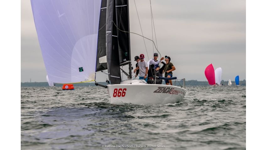 Harry Melges IV with Finn Rowe, Ripley Shelley, Jeremy Wilmot and Kate O’Donnell on the newest Melges 24 Zenda Express USA866 - Bacardi Winter Series 2021-2022 - Event 2 - Miami, FL