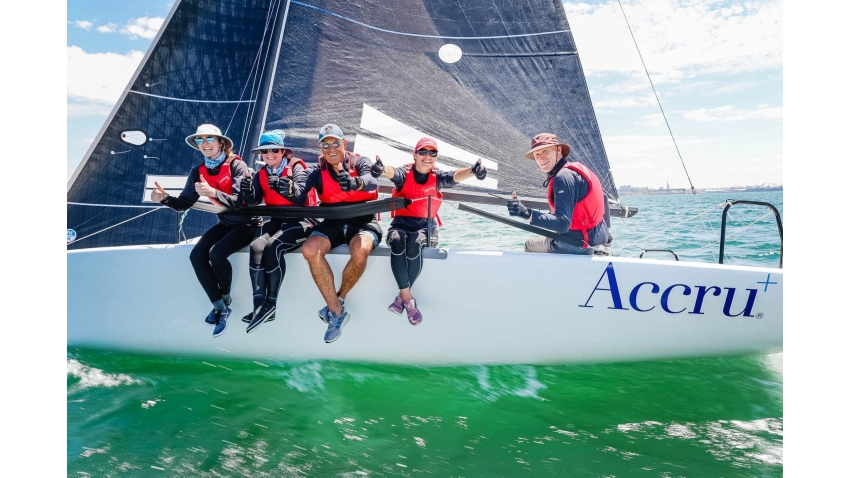 Team ACCRU AUS814 of Kevin Nixon with Glenda Nixon, Bonnie Nixon, Alex Murray & Dave Slennett - Melges 24 Australian Champion 2022 - Geelong, Victoria