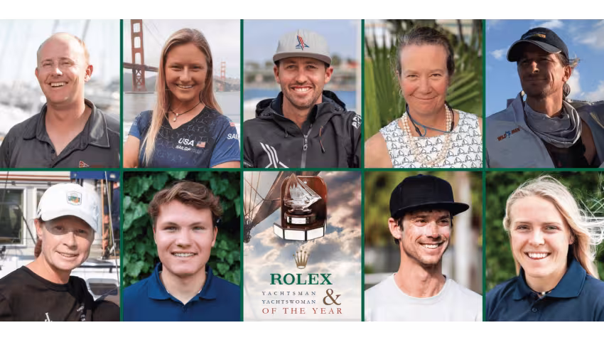 Yachtswoman Finalists – Daniela Moroz, Laura Grondin, Nicole Breault, Anna Weis     Yachtsman Finalists – Conner Blouin, Taylor Canfield, Erik Shampain, Harry Melges IV, Dave Hughes