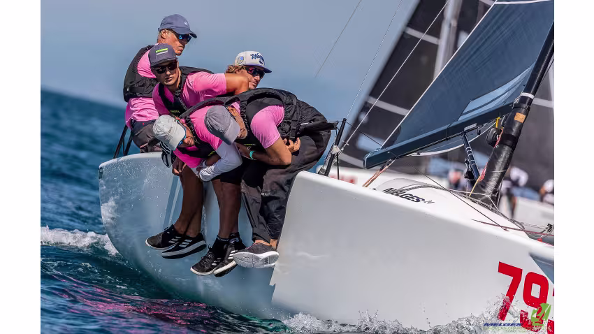 Paolo Brescia, long-time owner in the International Melges 24 Class&nbsp;Association and member of the Melges 24 Europeans 2022 organizing yacht club, Yacht Club Italiano, helming his&nbsp;Melgina